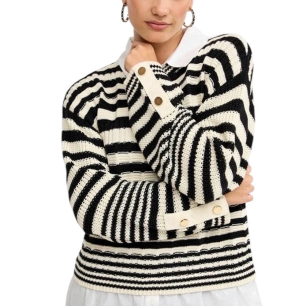 Next Cotton Black Cream Stripe Sweater Women’s Size XL